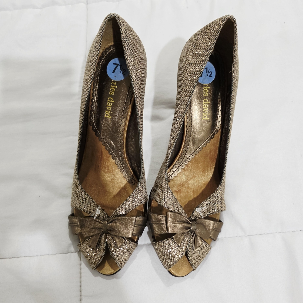 Women's Gold Peep Toe Heels